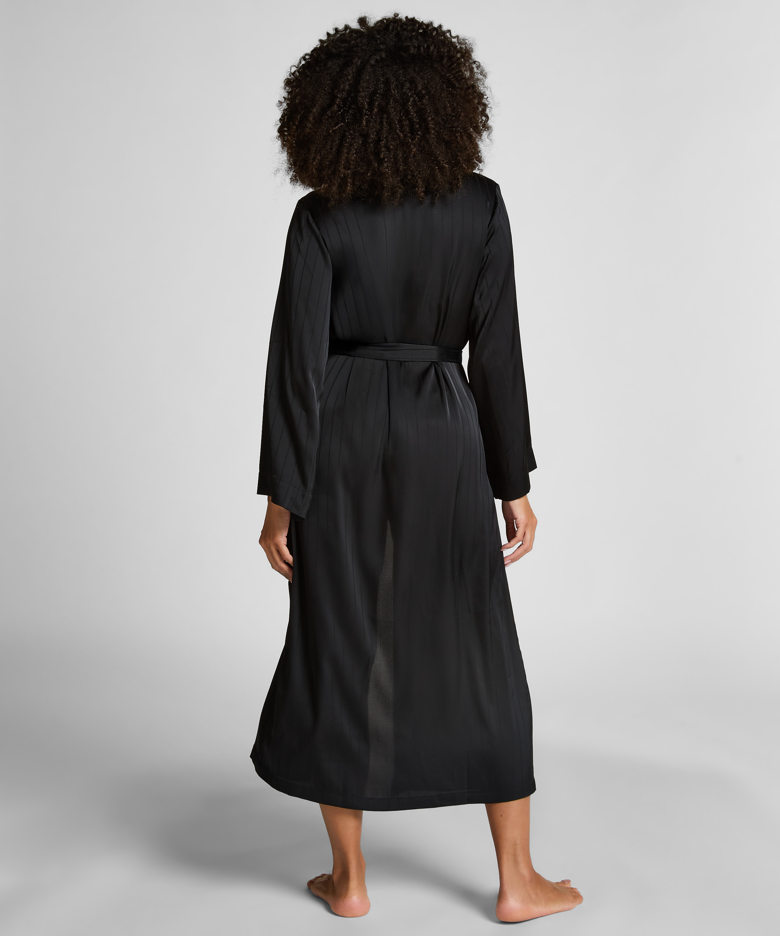 Kimono de satén a rayas, Negro, main