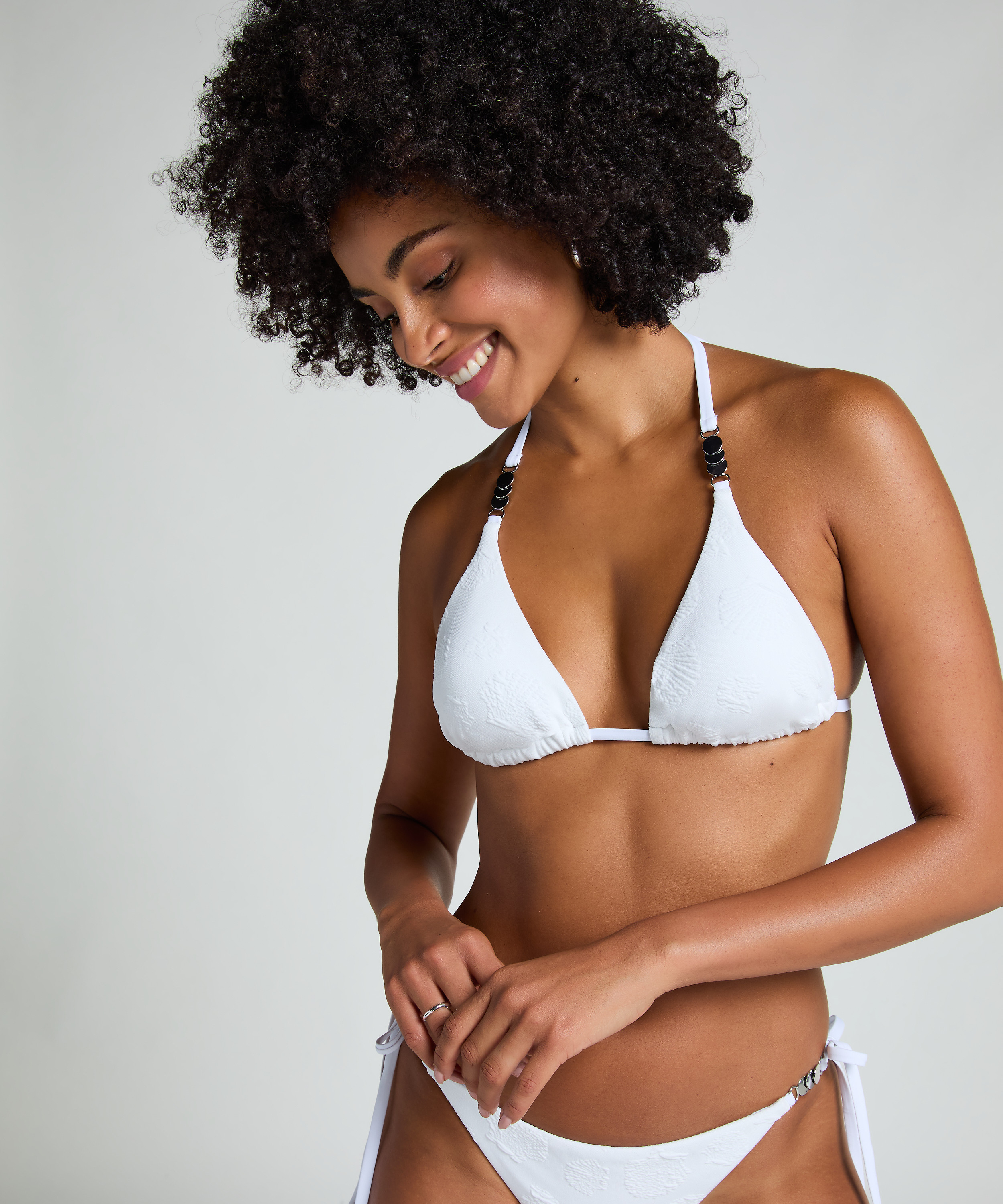 Top de bikini de triángulo Seashell, Blanco, main