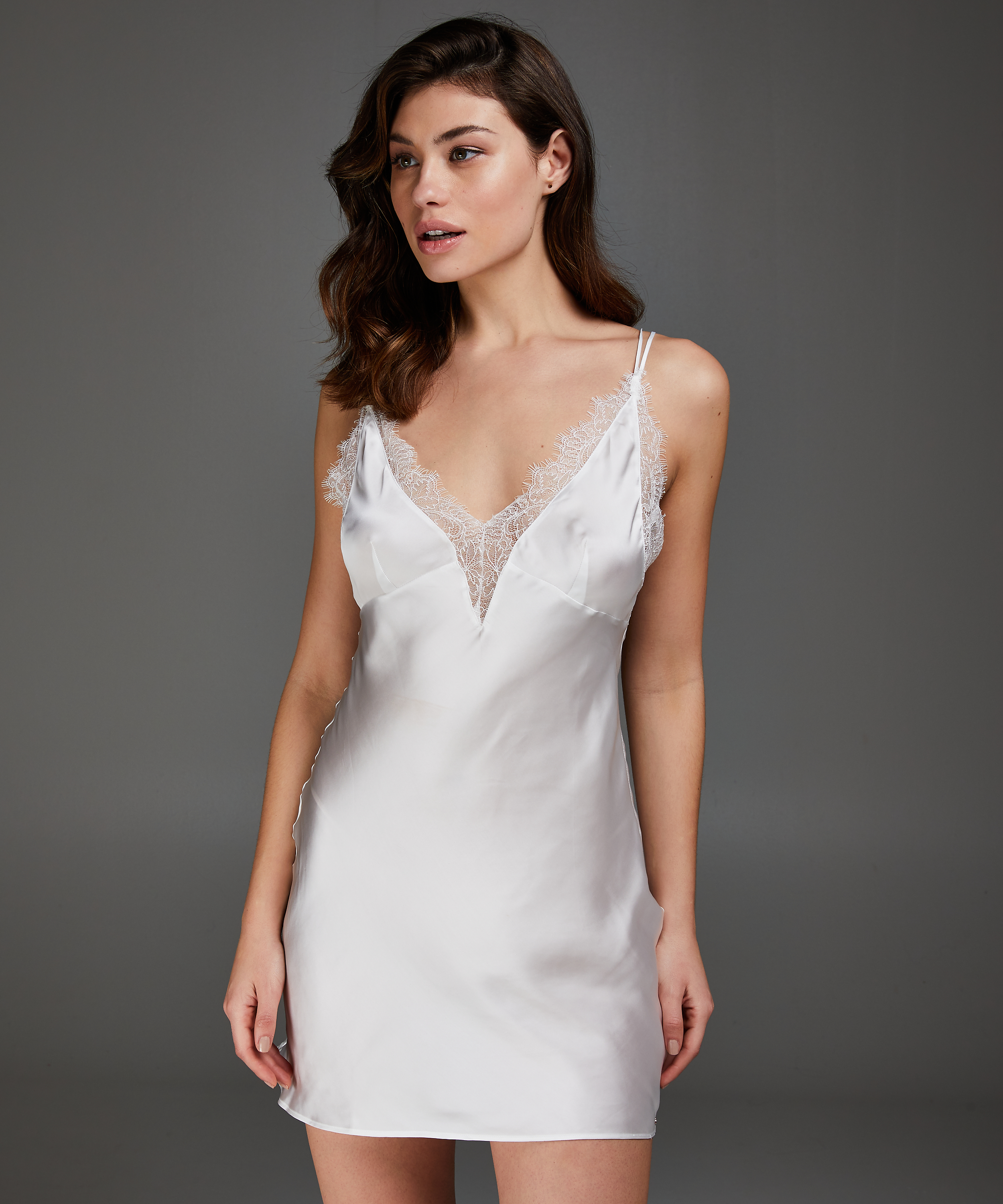 Vestido combinaci&oacute;n satinado Lily, Blanco, main