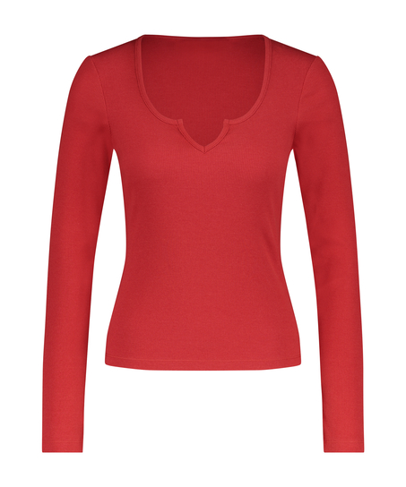 Top V-neck long sleeves, Rojo