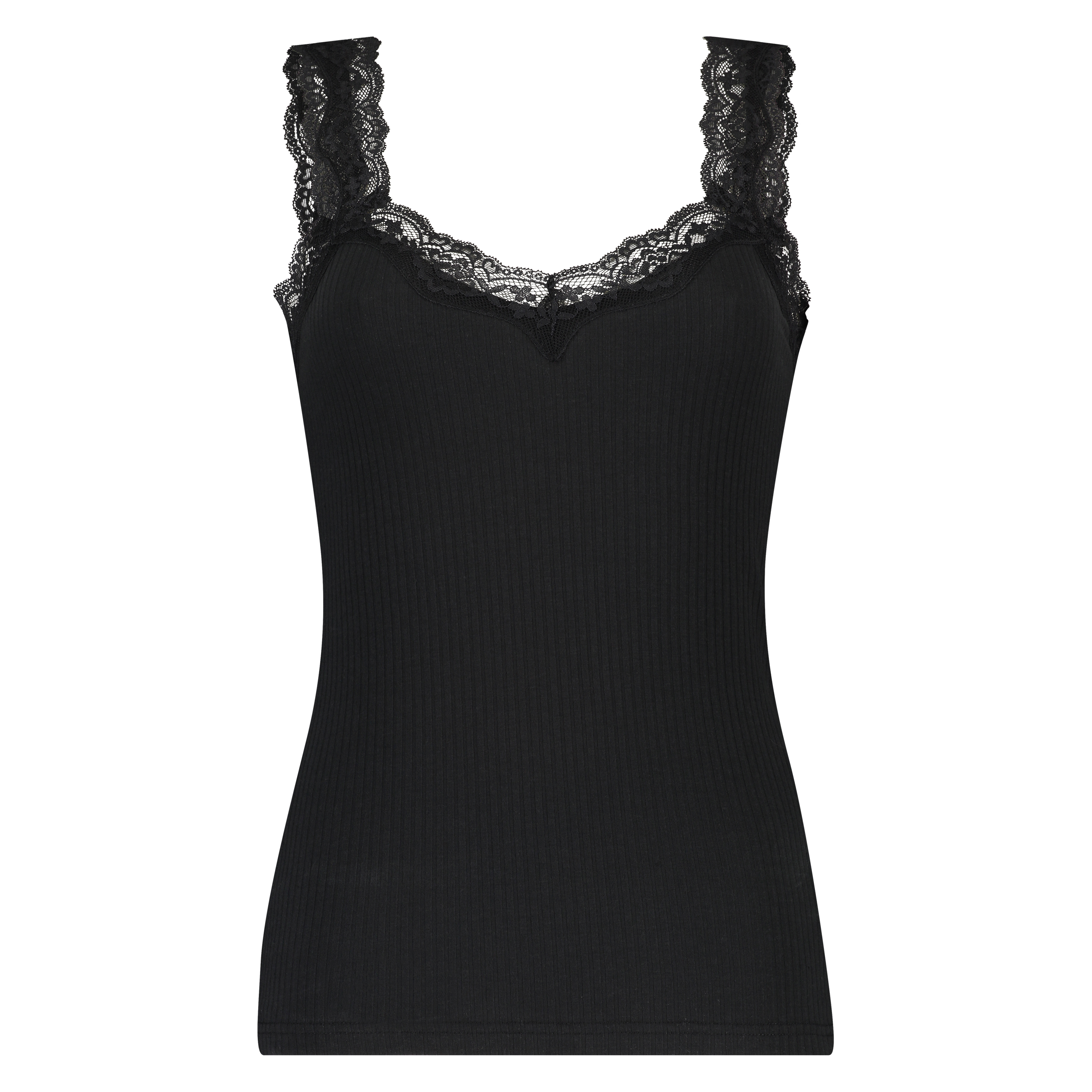 Cami Top Rib Lace, Negro, main