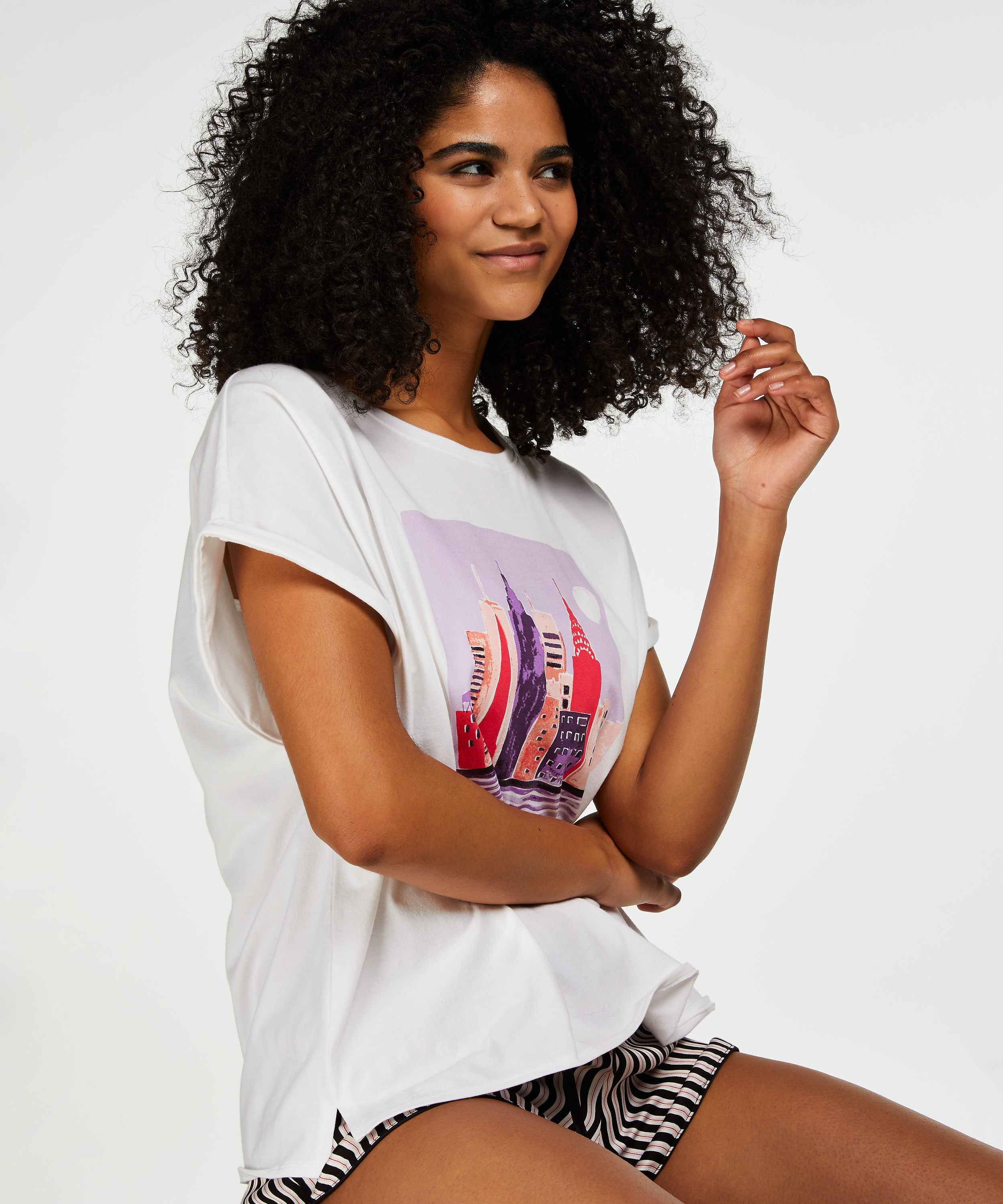 Top de pijama de manga corta, Blanco, main