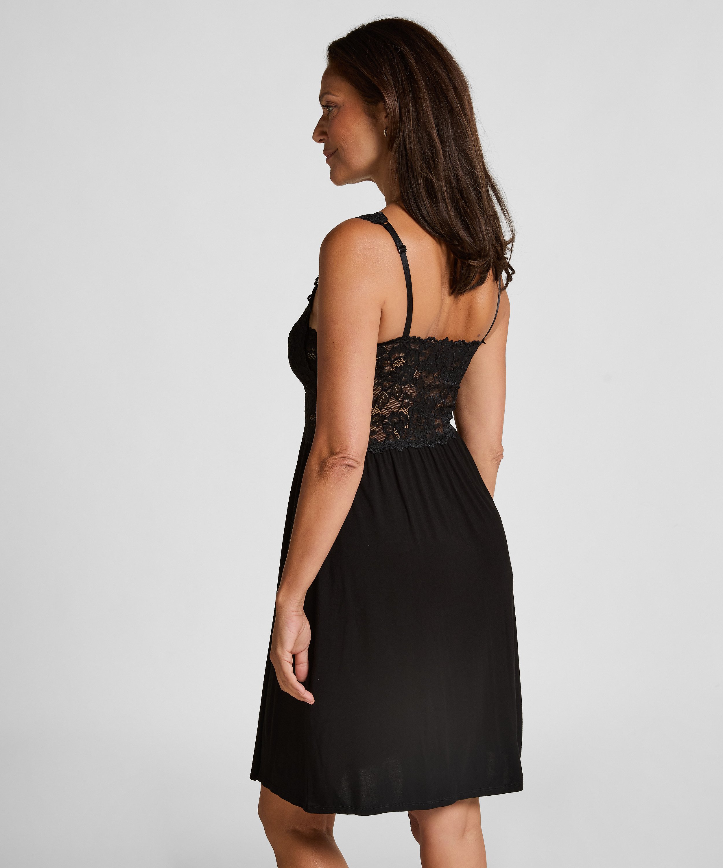 Vestido lencero Nora Lace, Negro, main