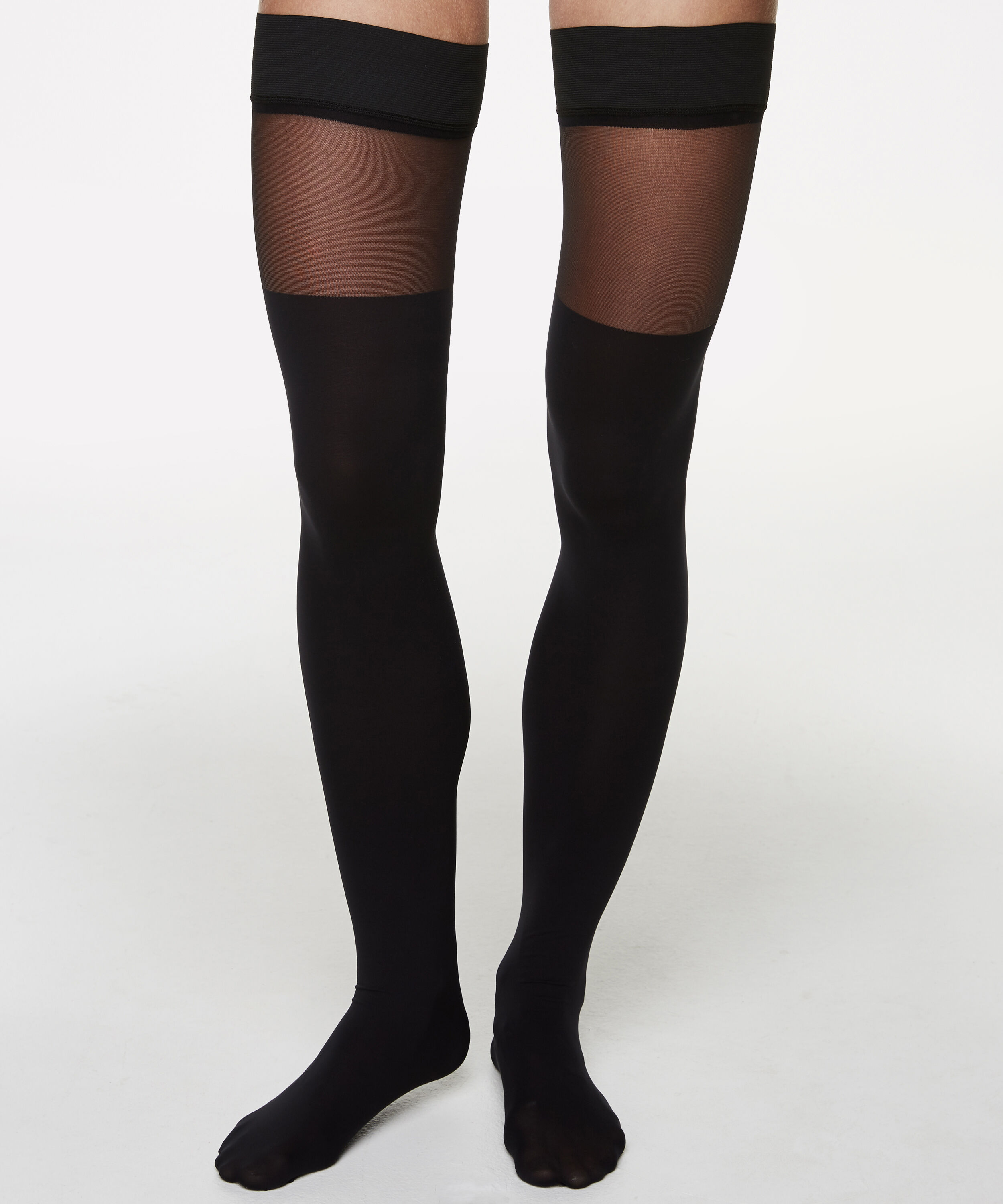Medias autosostenibles de 5 Denier Corsetry Overknee, Negro