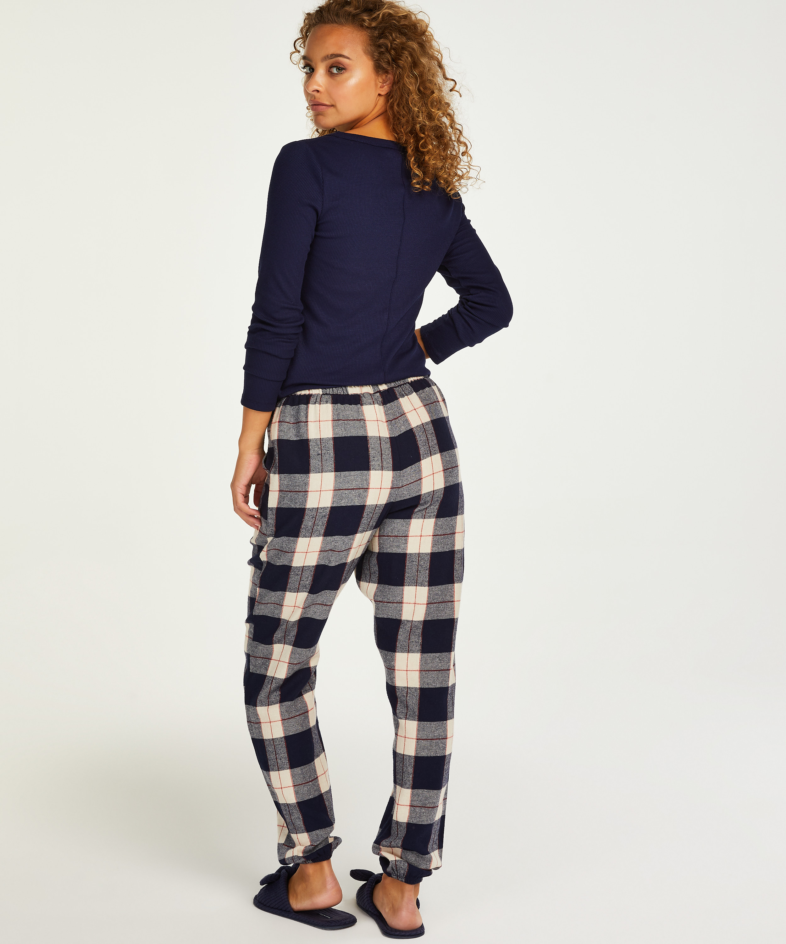 Pantalón de pijama Twill Check Cuff, Azul, main