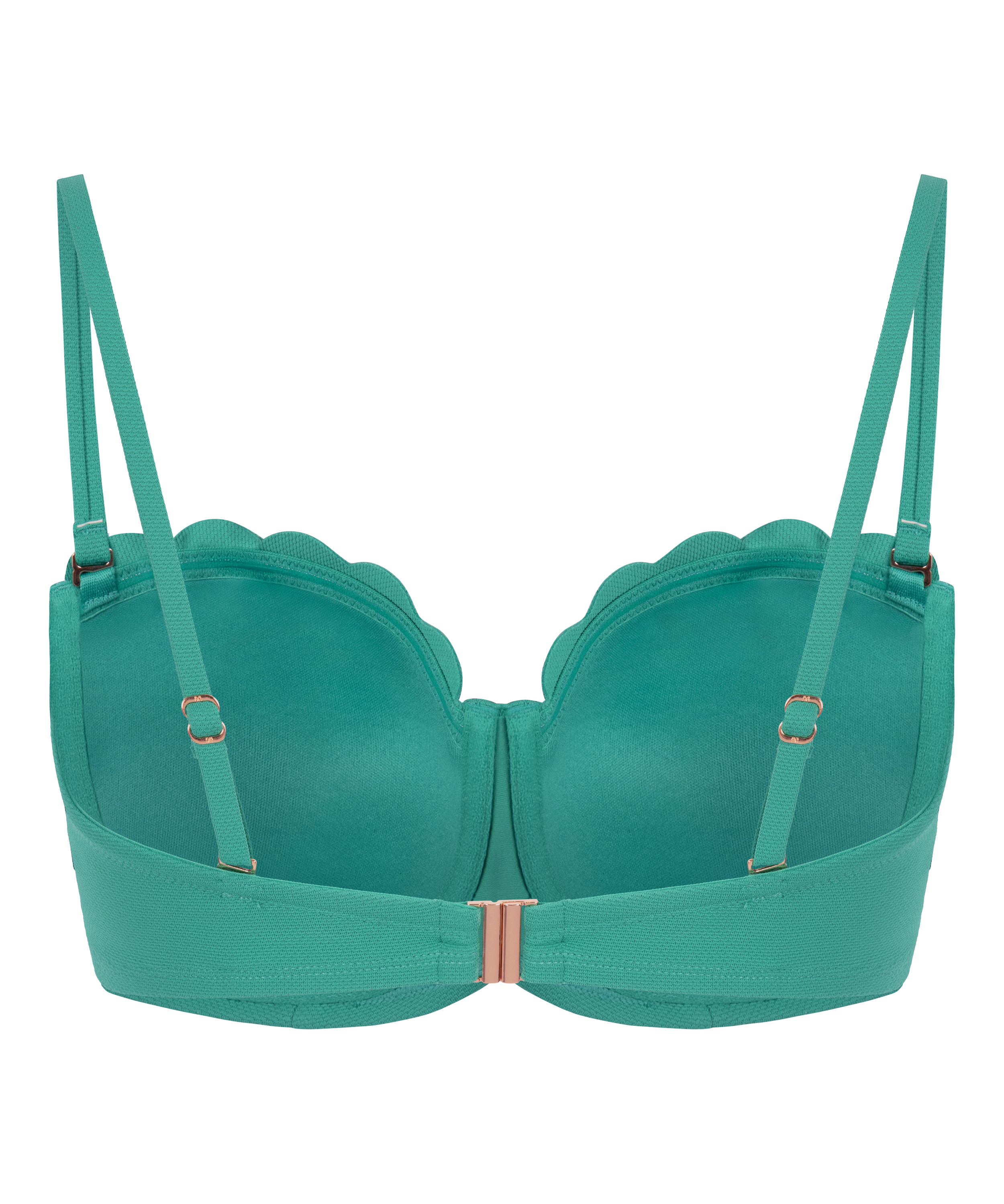 Top de bikini con aros, sin tiras y acolchado Scallop Copa E +, Verde, main