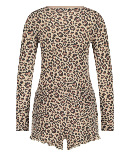 Mono corto peinado con estampado de leopardo, Beige