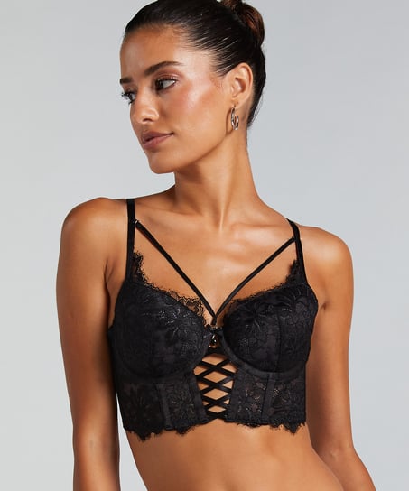 Sujetador de aros longline push-up acolchado Char, Negro