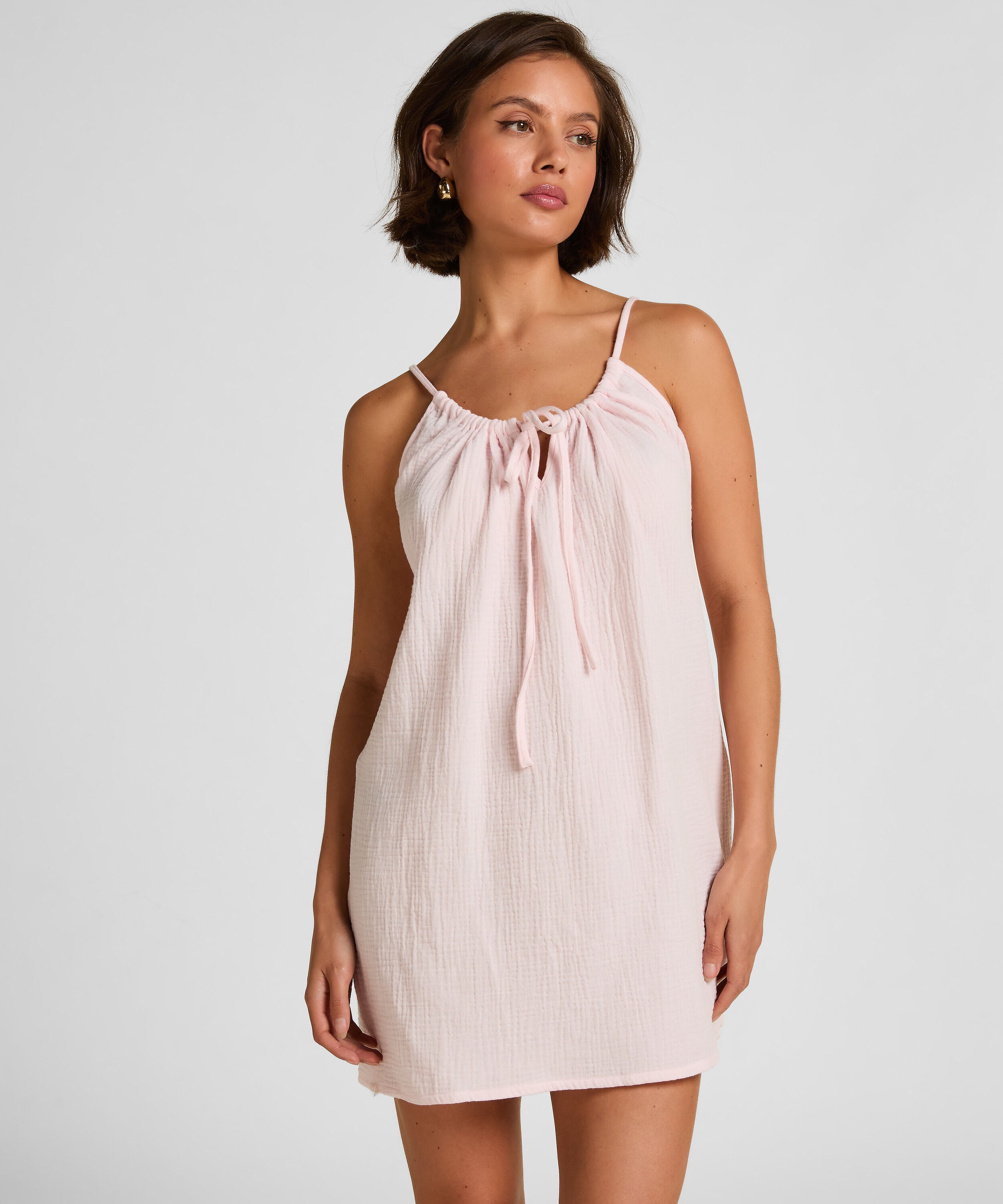 Vestido camisero de muselina, Rosa Vestido camisero de muselina, Rosa