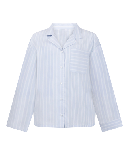 Chaqueta de pijama de algod&oacute;n tejido a rayas, Azul