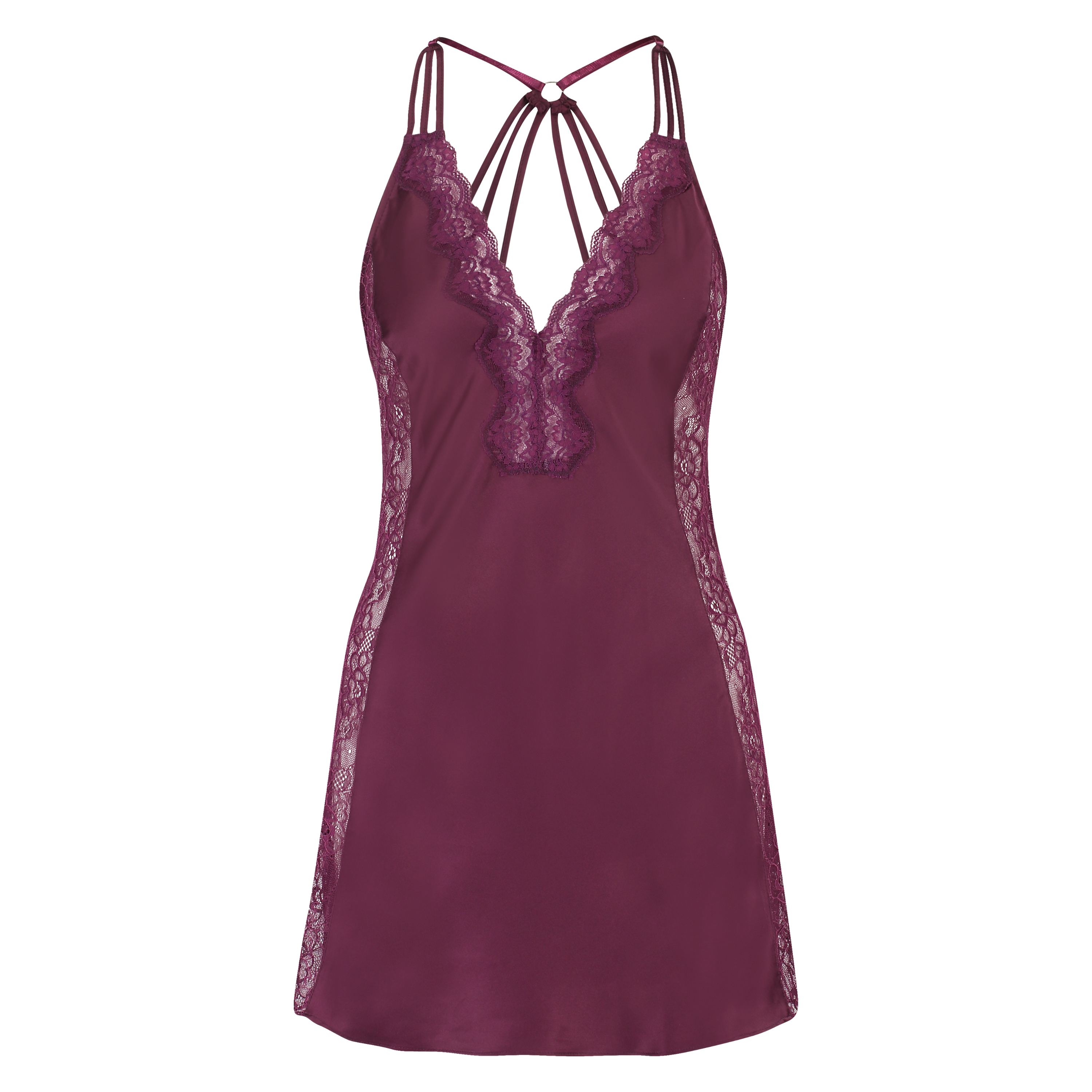 Vestido combinación Satin deep v, Morado, main