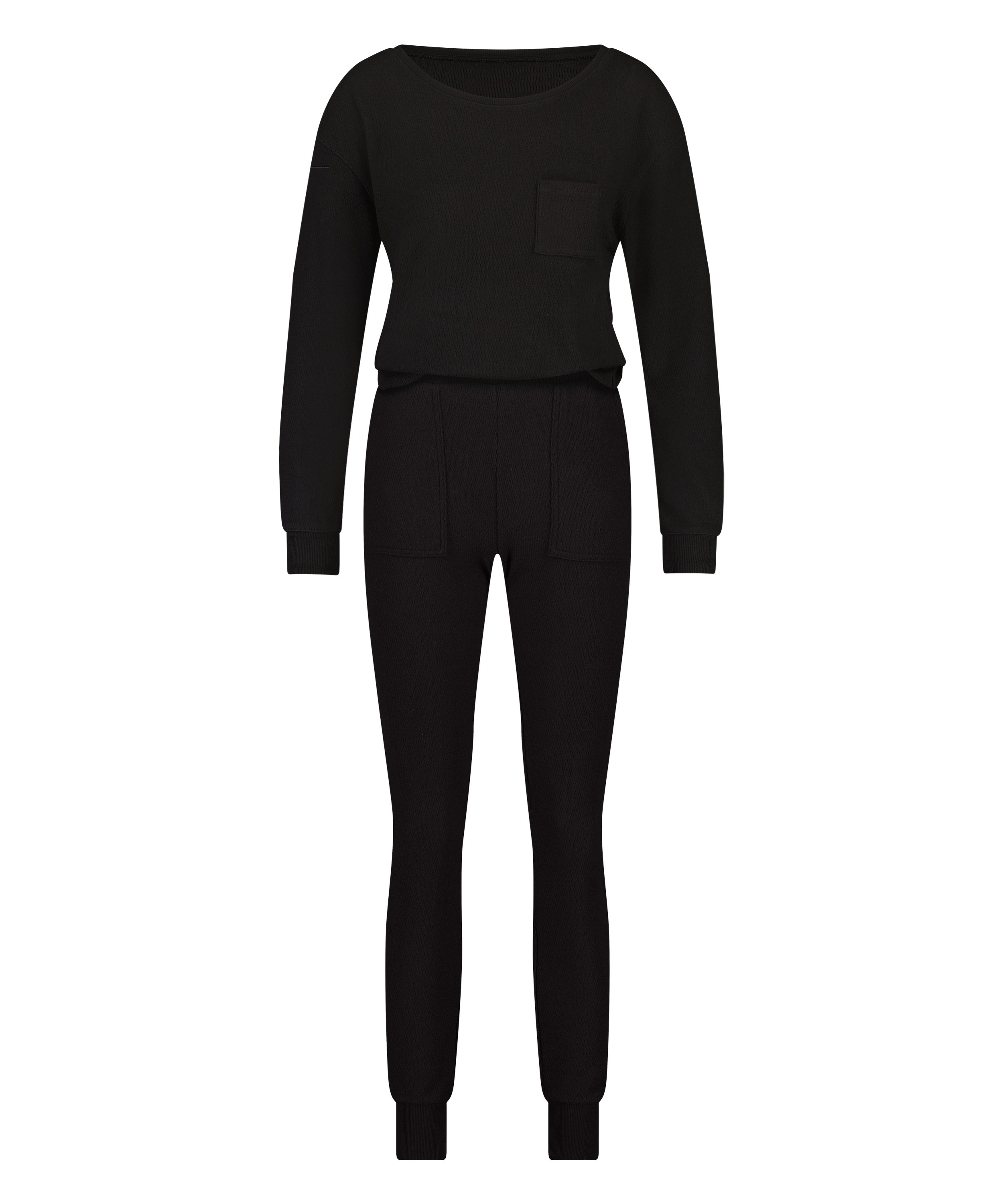 Pijama Waffle Placket, Negro, main