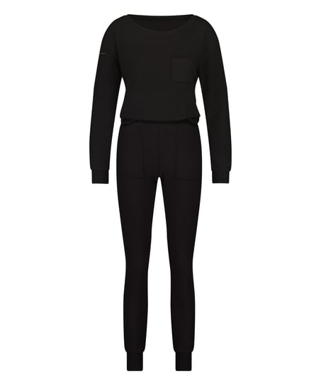 Pijama Waffle Placket, Negro