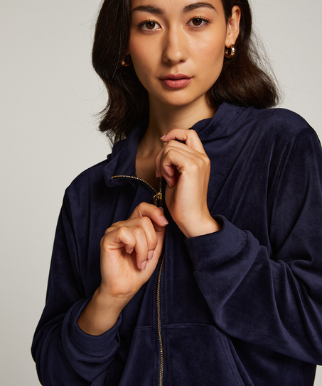 Chaqueta con capucha de terciopelo, Azul