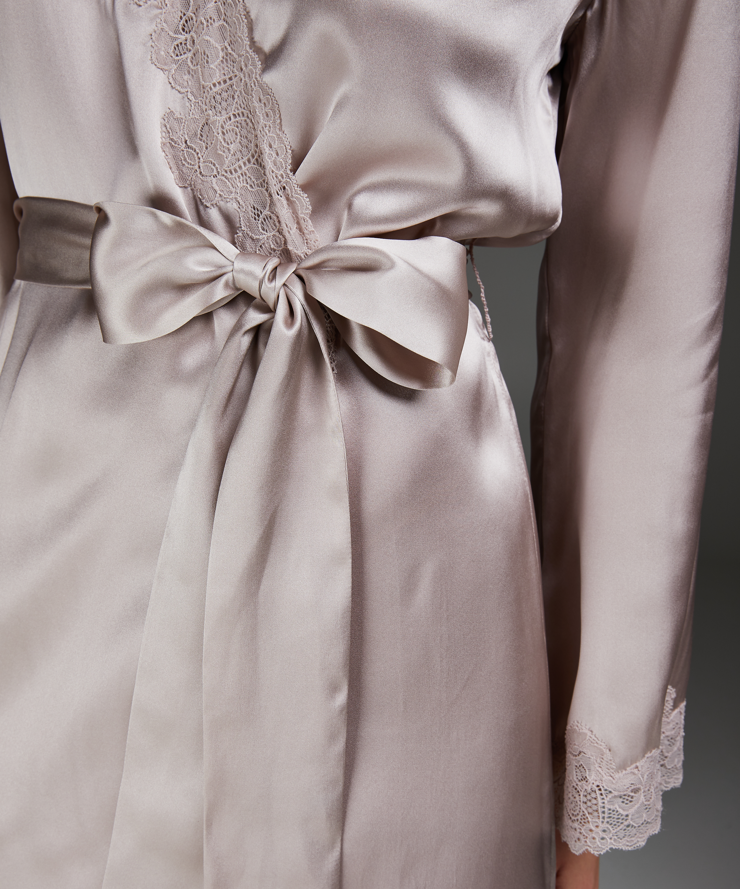 Kimono de seda y encaje trim, Rosa, main