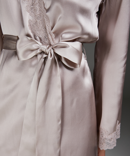 Kimono de seda y encaje trim, Rosa