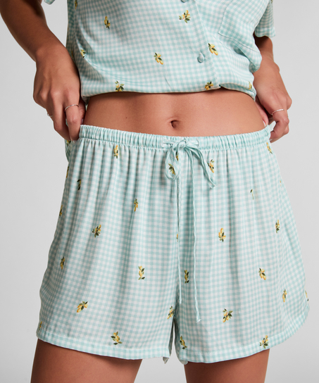 Shorts de viscosa con estampado de cuadros, Verde