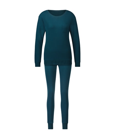 Pijama Waffle Placket, Azul