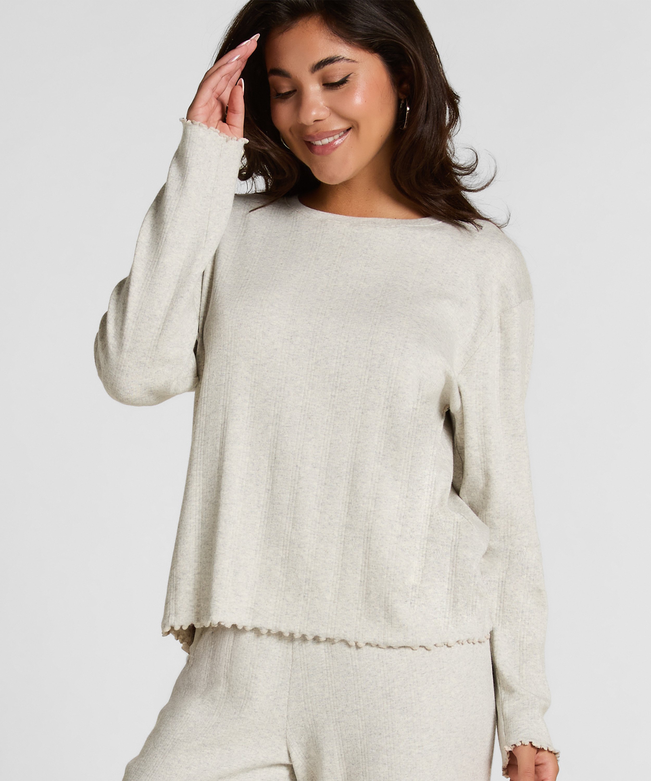 Pyjama Top Loose Pointelle, Gris, main