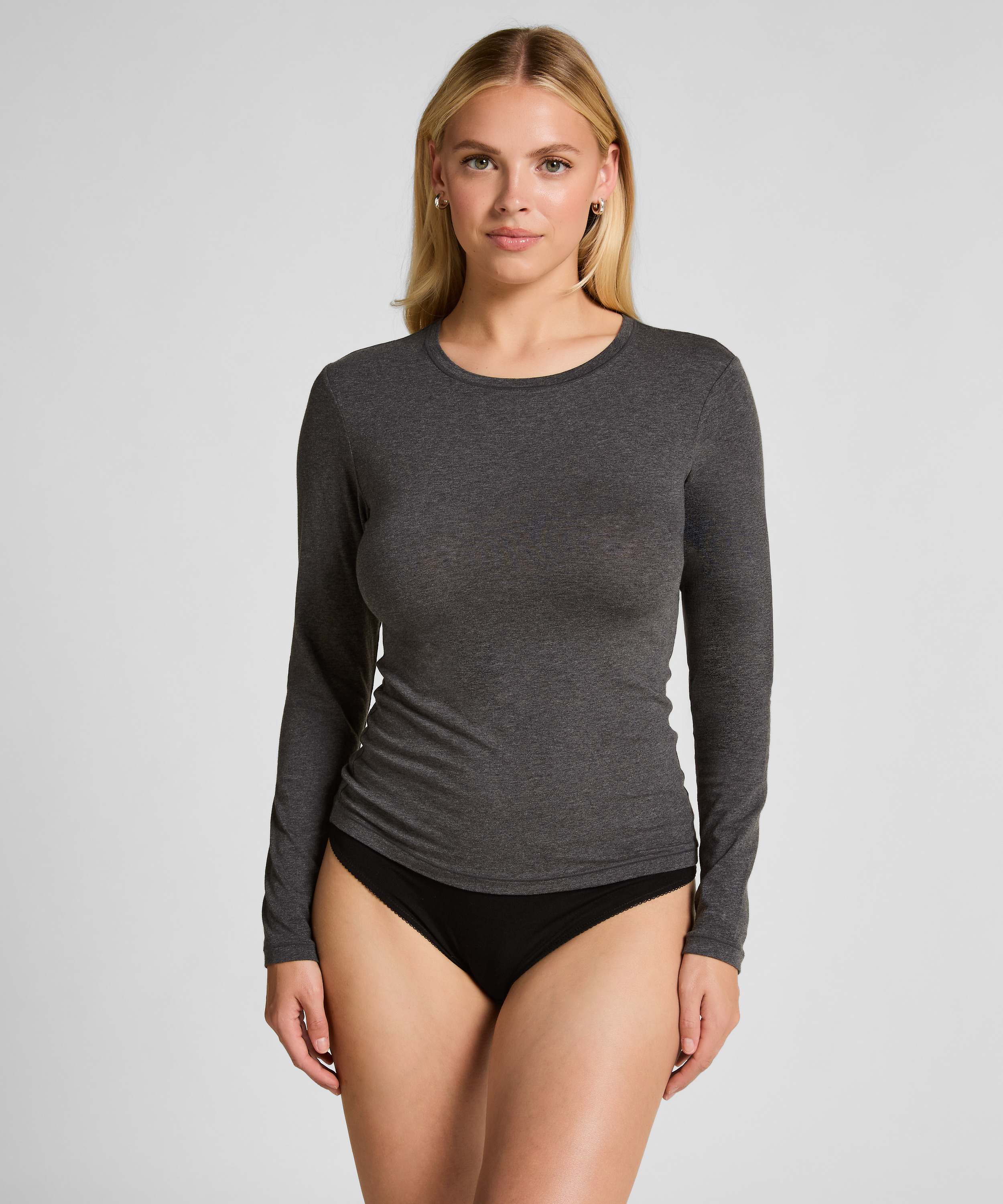 Camiseta de manga larga en algod&oacute;n suave, Gris, main