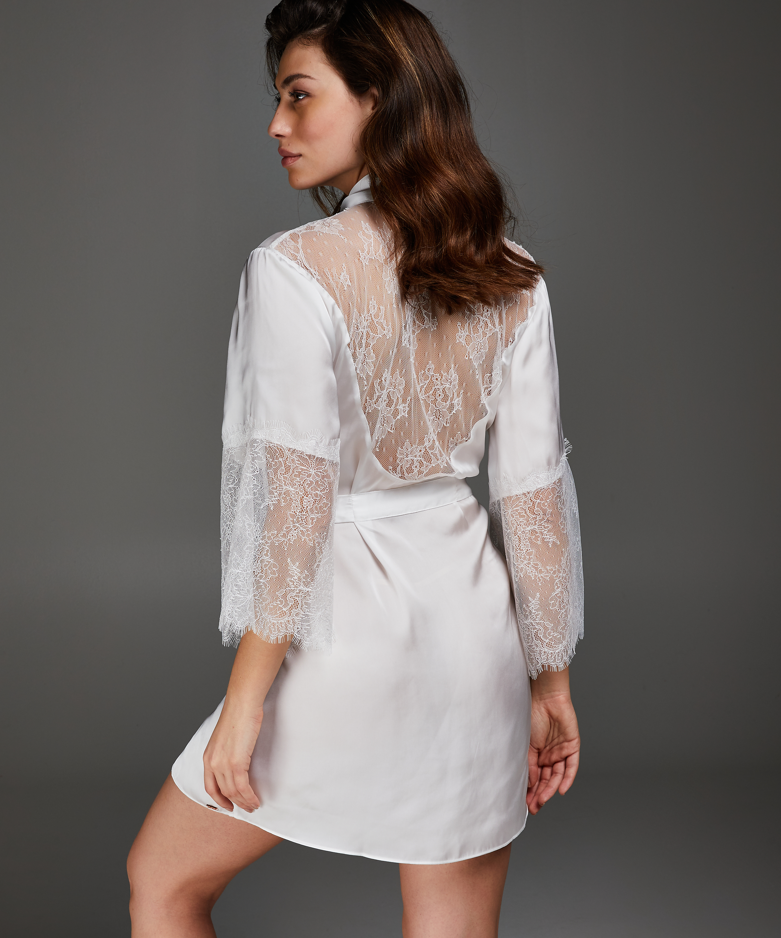 Kimono de sat&eacute;n Lily, Blanco, main