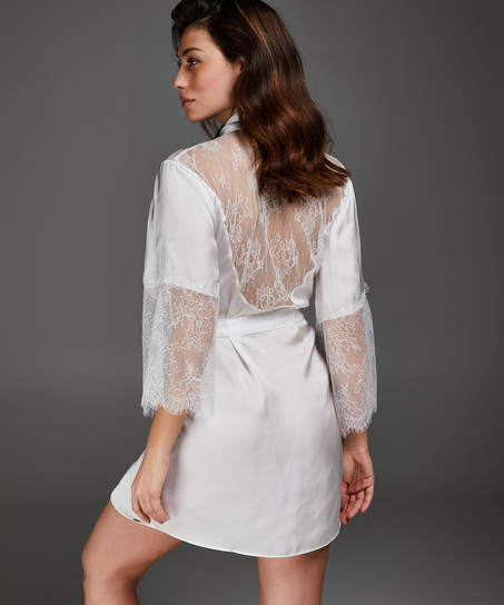 Kimono de sat&eacute;n Lily, Blanco