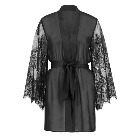 Kimono de gasa Mesh Lace, Negro