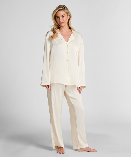 Pantalones de sat&eacute;n a rayas, Blanco