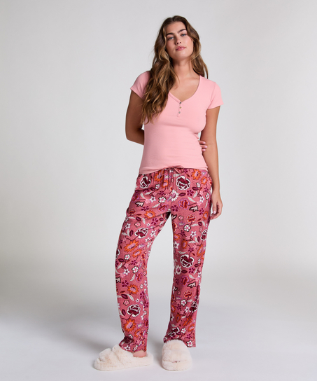 Top de pijama de manga corta Henley, Rosa