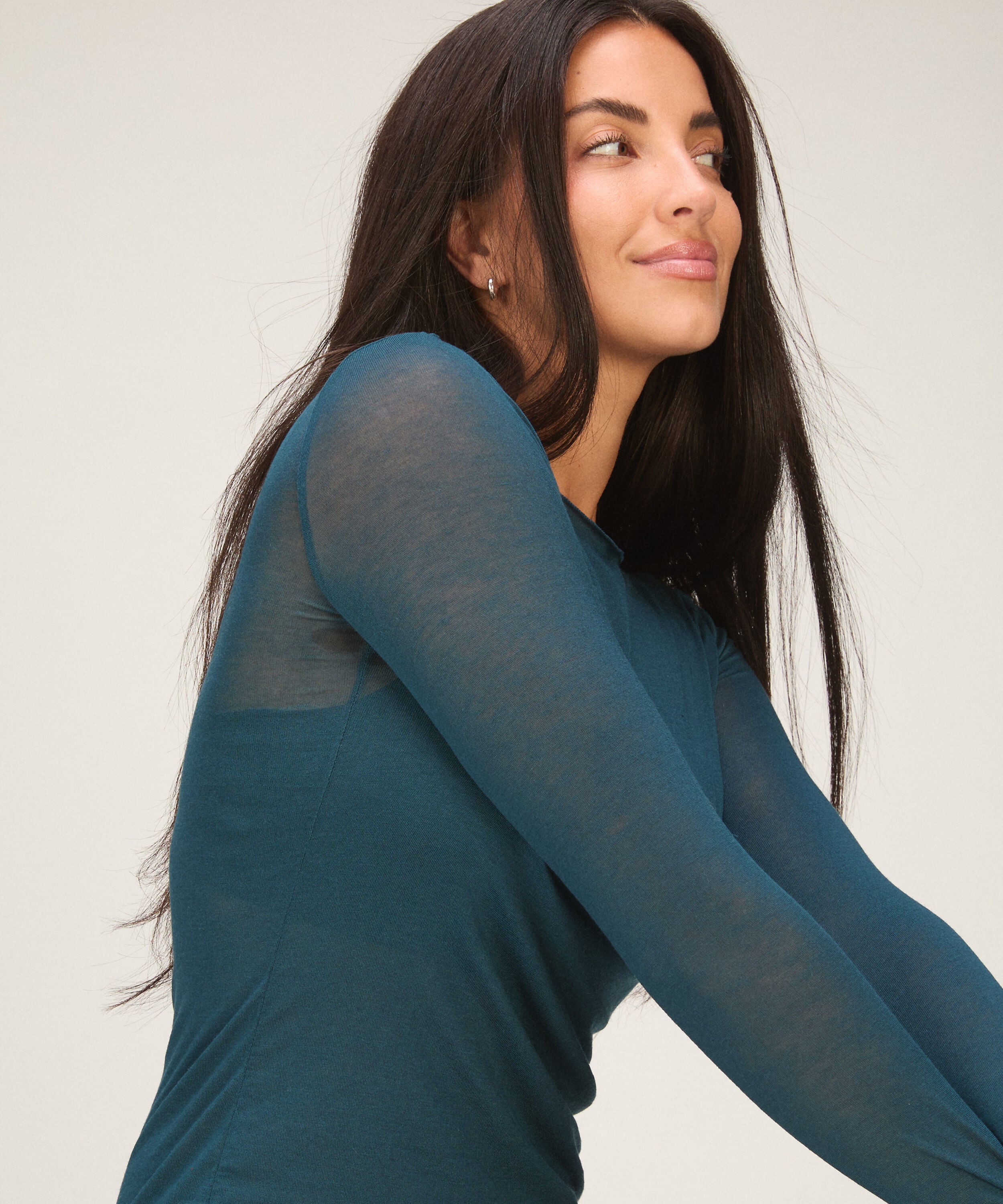 Camiseta super suave de Cashmere con Escote Barco, Azul