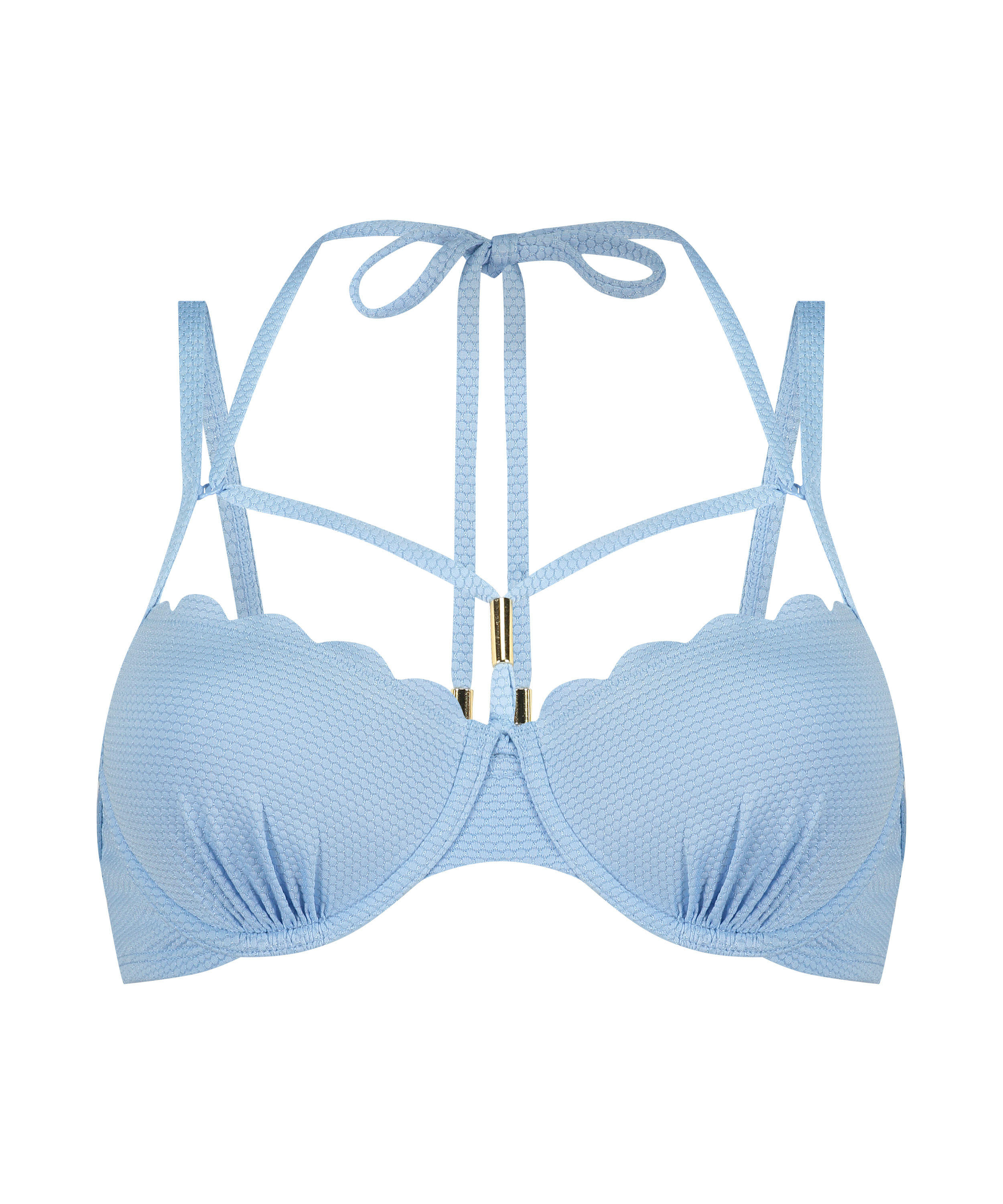 Top de bikini acolchado con aros Scallop, Azul, main
