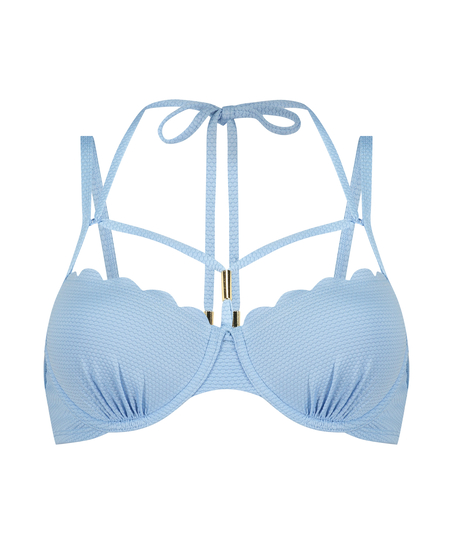 Top de bikini acolchado con aros Scallop, Azul