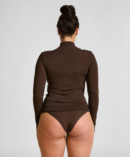 Camiseta de cachemir con cuello alto super suave, Marr&oacute;n