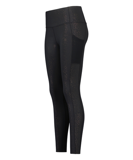 ﻿Leggings deportivos de cintura alta HKMX Brillo Dorado, Negro