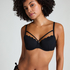 Top de bikini acolchado con aros Scallop, Negro