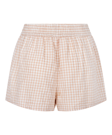 Shorts de lino a cuadros, Blanco