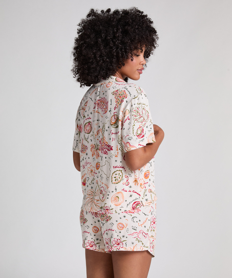 Short de sat&eacute;n, Blanco