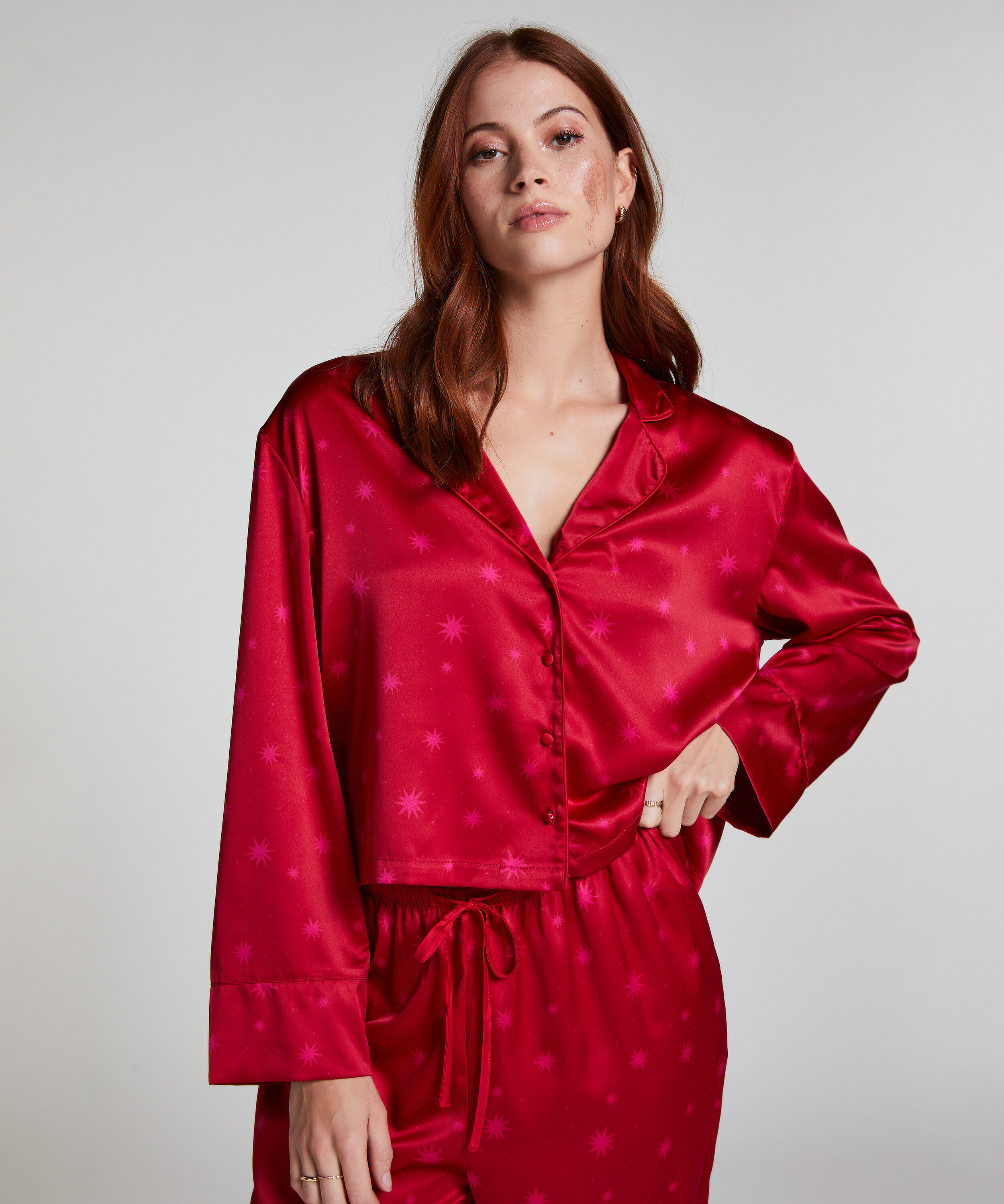 Chaqueta de manga larga y satén, Rojo