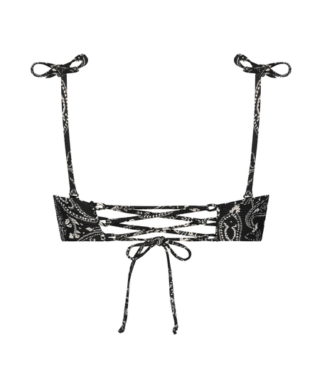 Top de bikini corto Paisley, Negro