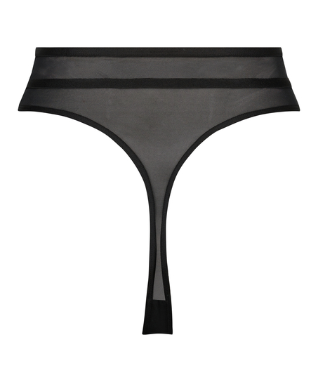 Tanga de tiro alto Sexy Mesh, Negro