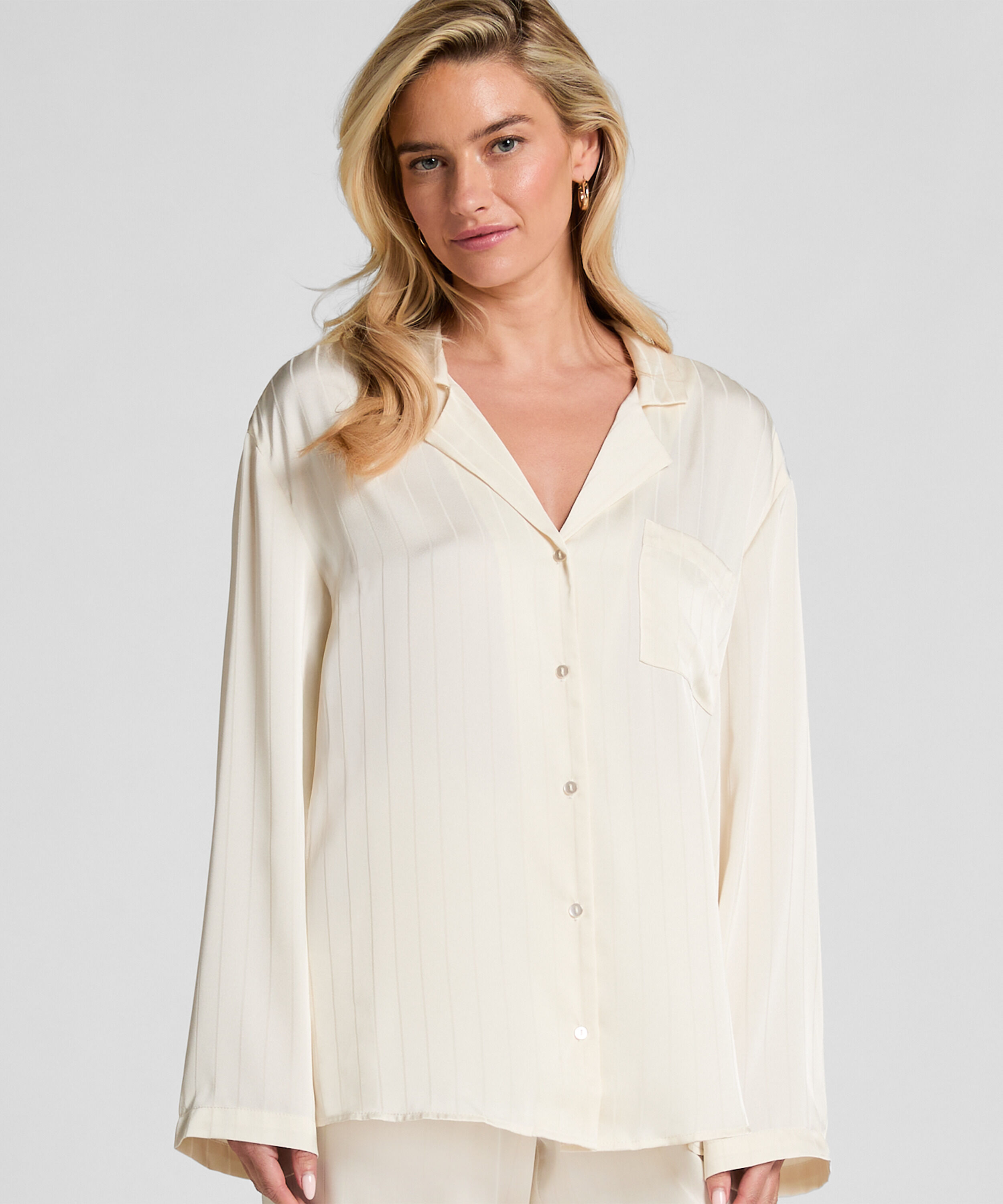 Chaqueta de sat&eacute;n a rayas, Blanco