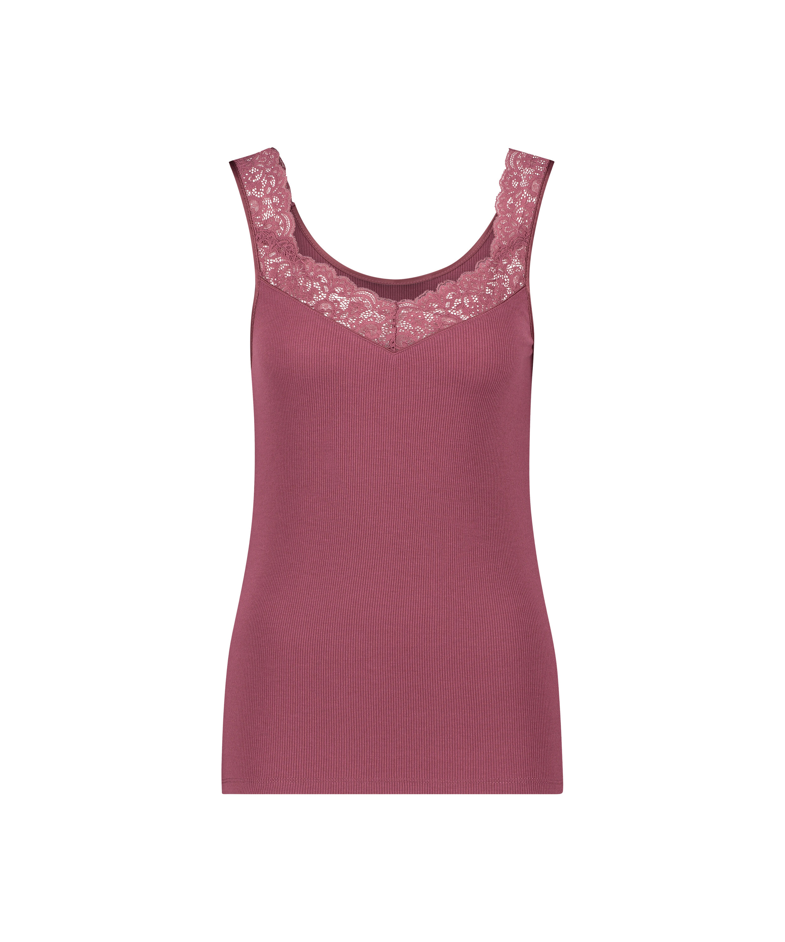 Camiseta sin mangas de punto y encaje, Rojo