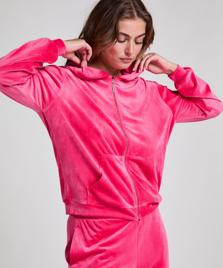 Chaqueta con capucha de terciopelo, Rosa