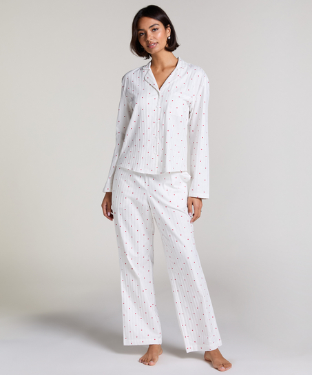 Top de Pijama Jacquard de Manga Larga, Blanco