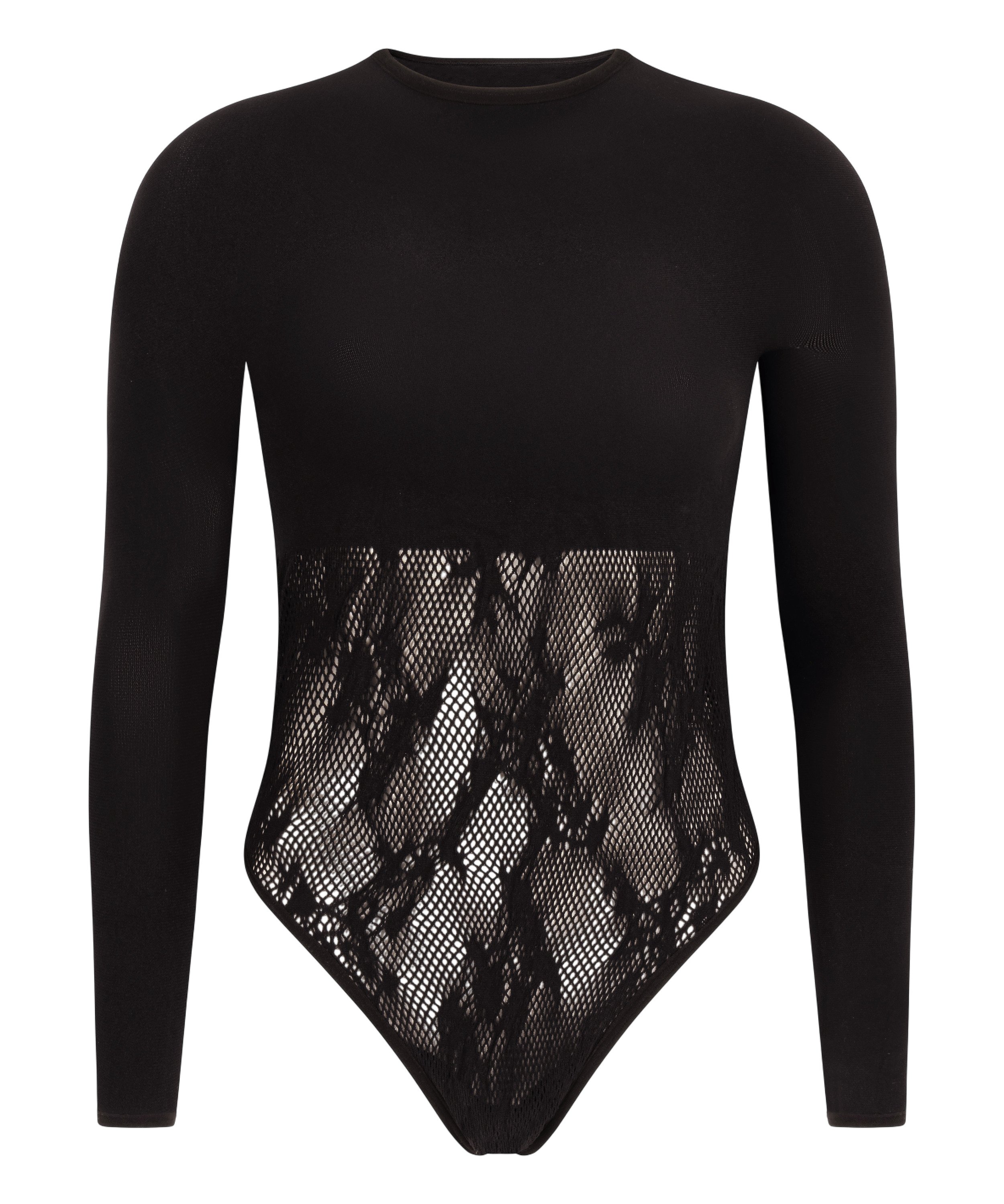 Body floral de manga larga, Negro, main