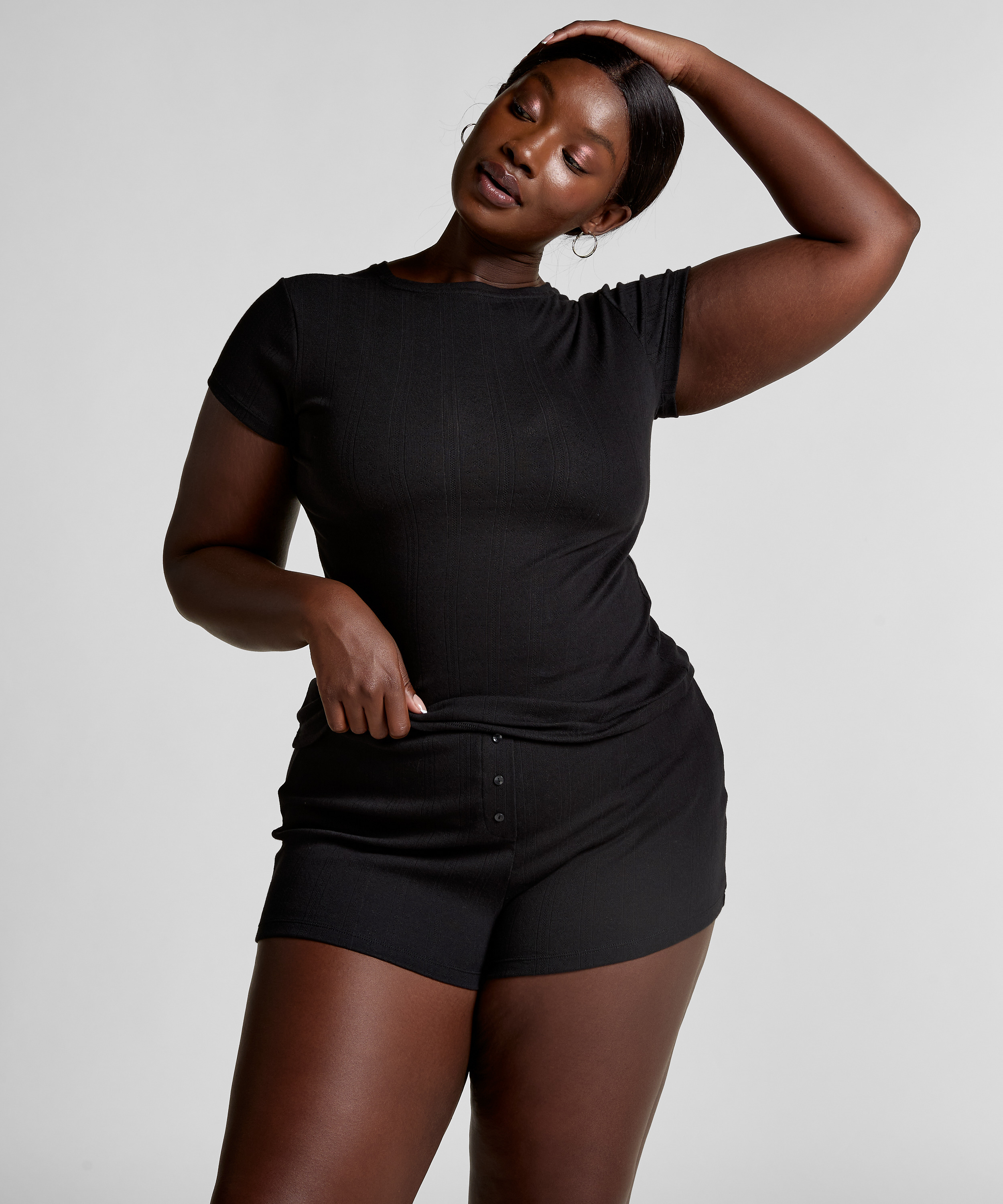 Top en pointelle, Negro, main