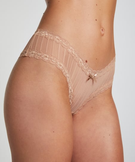 Brasile&ntilde;a en forma de V burn-out mesh, Beige