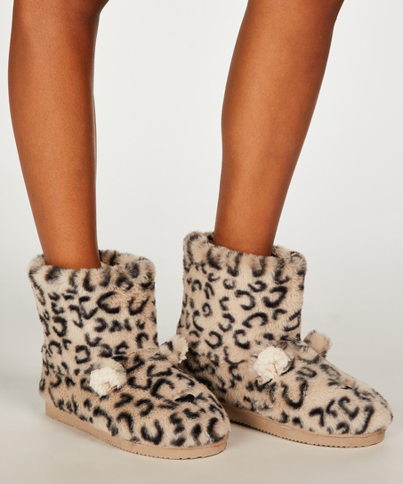 Zapatillas con estampado de leopardo, Beige