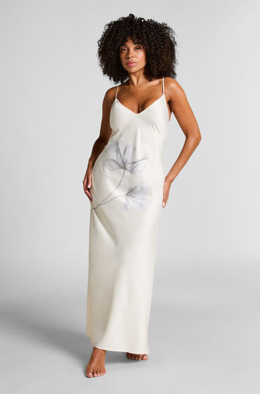 Hunkemöller Slipdress largo de satén floral Blanco