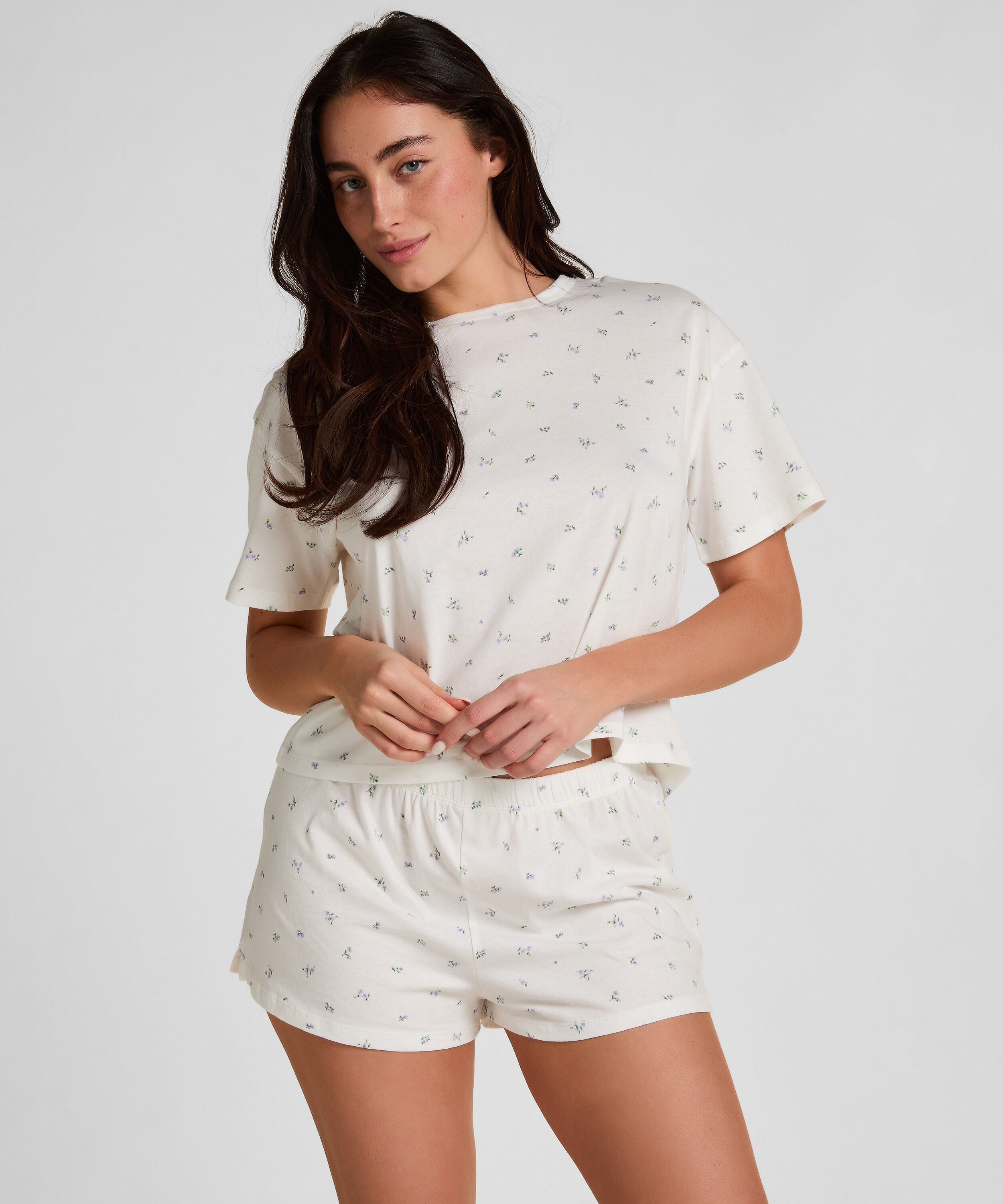 Juego de pijama de algodón, Blanco Juego de pijama de algodón, Blanco